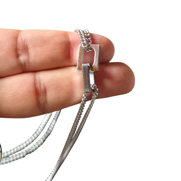 New Stainless Steel Double Square Chain Necklace - Picture 2 of 4